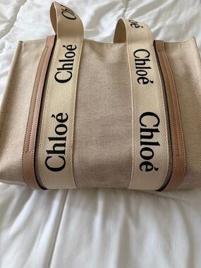 Chloé Beige Canvas Tote with Logo Straps